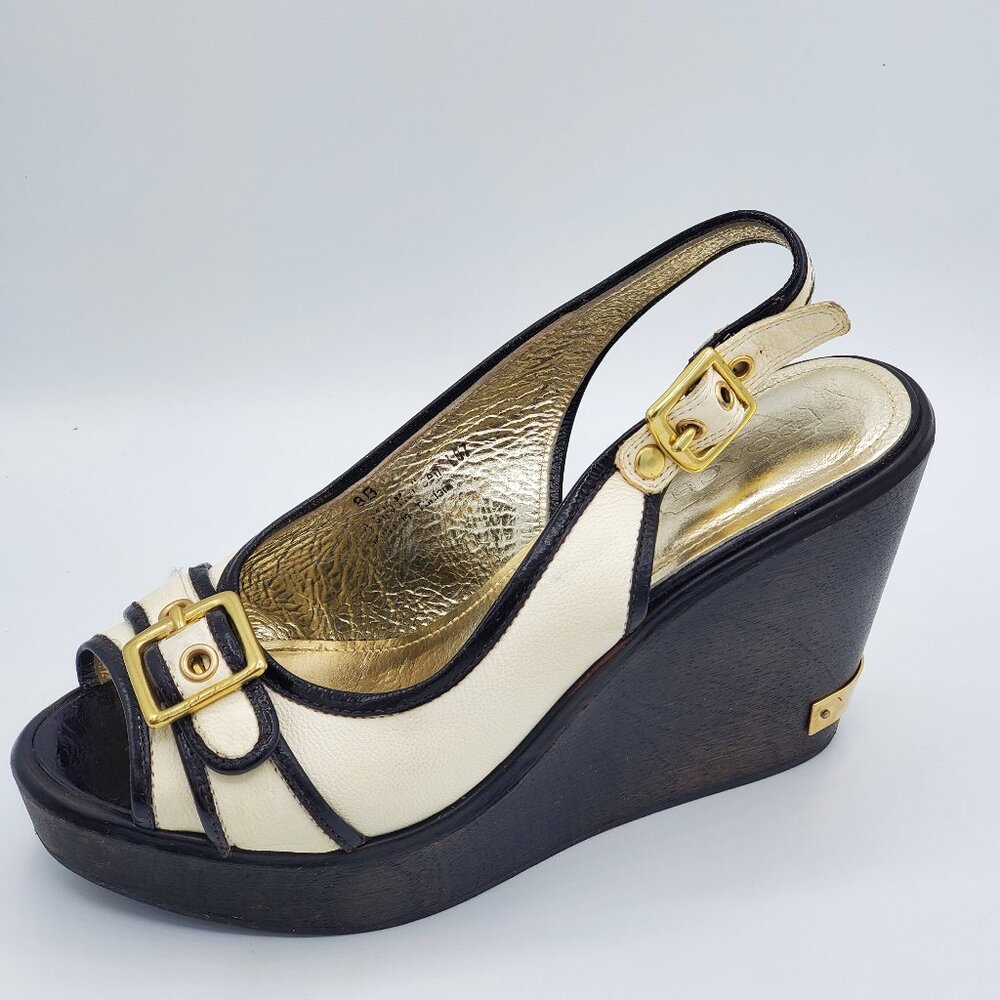 Coach Madisen Platform Wood Wedge Espadrille Peep-Toe Sandal Shoes, 8M